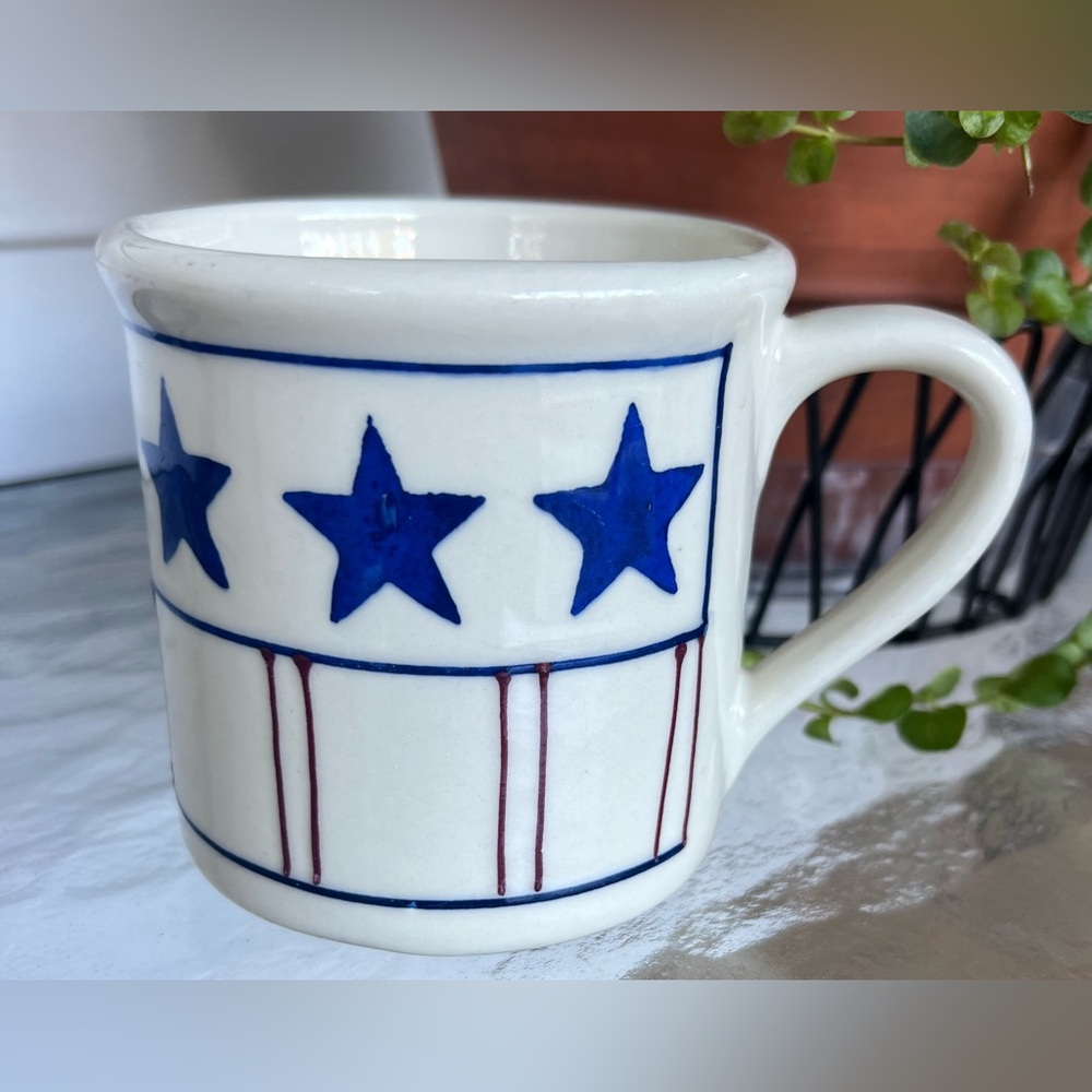 Stars & Stripes by Hartstone Pottery Stoneware Coffee Cup Mug Patriotic Initials - Picture 2 of 6